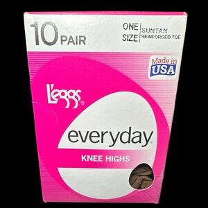 L'eggs Everyday Knee Highs 10 Pair One Size Suntan Reinforced Toe #14890 US MADE